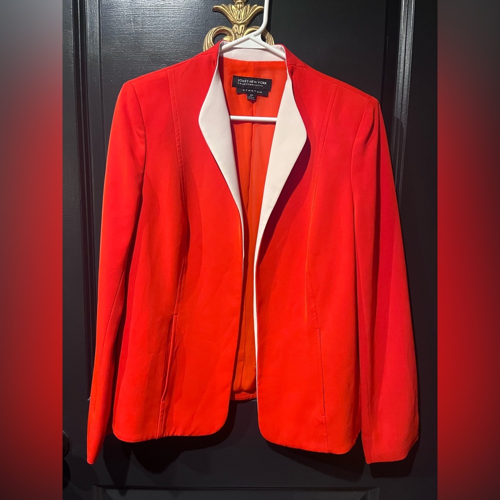 Jones New York Red Women's Jacket with White Trim